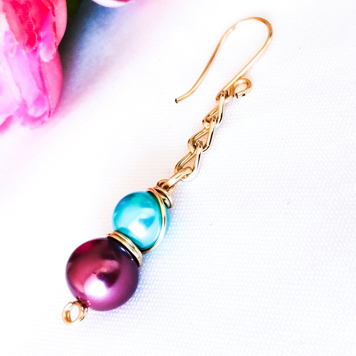 Conjunto de Pulsera Y Aros en Perlas Shell Y Cadena