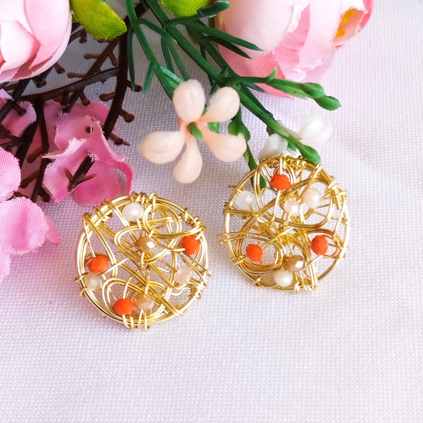 Aros Pequeños y Redondos Con Entramado Circular y Cristales
