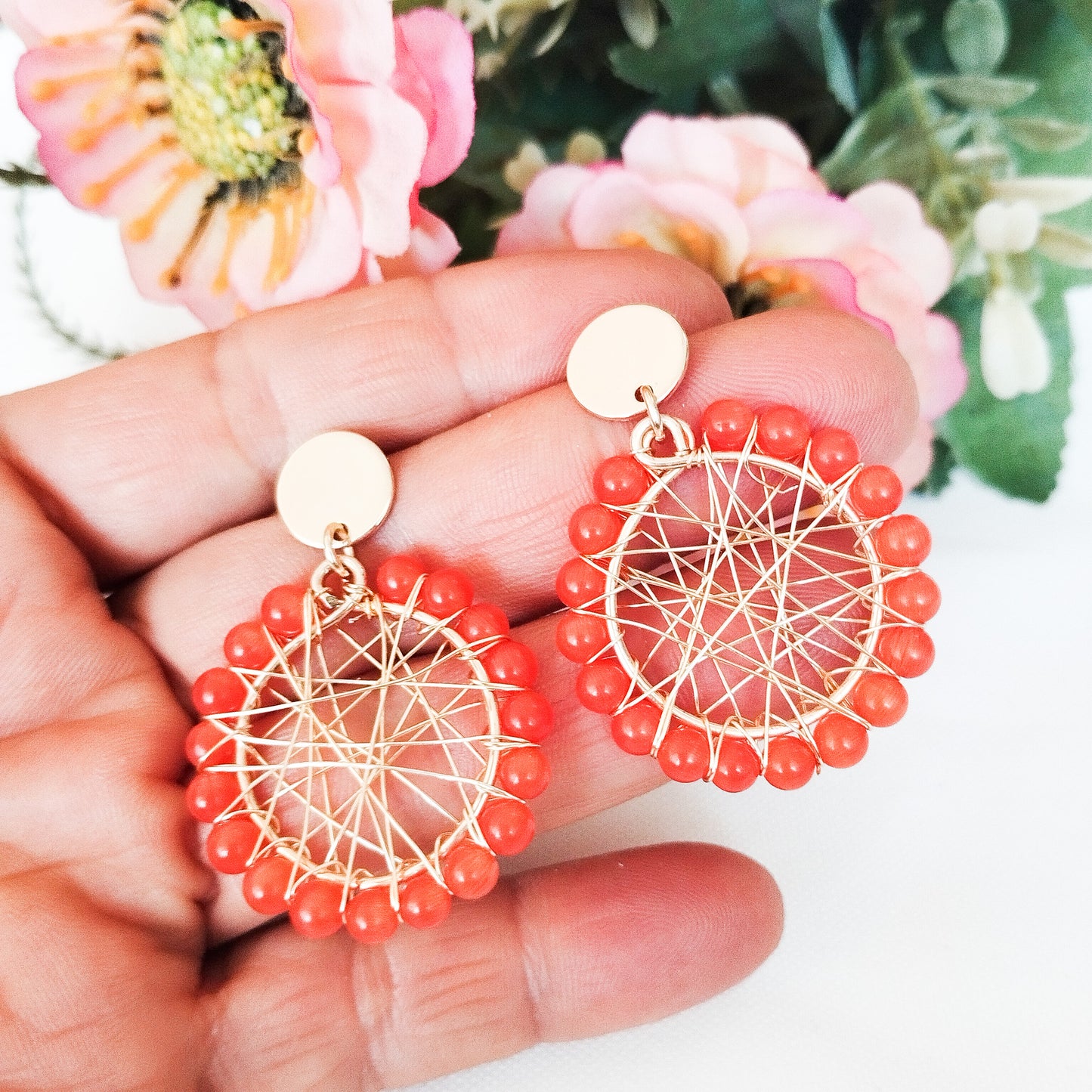 Aros Redondos Con Piedras Jades Entorchadas Con Alambre