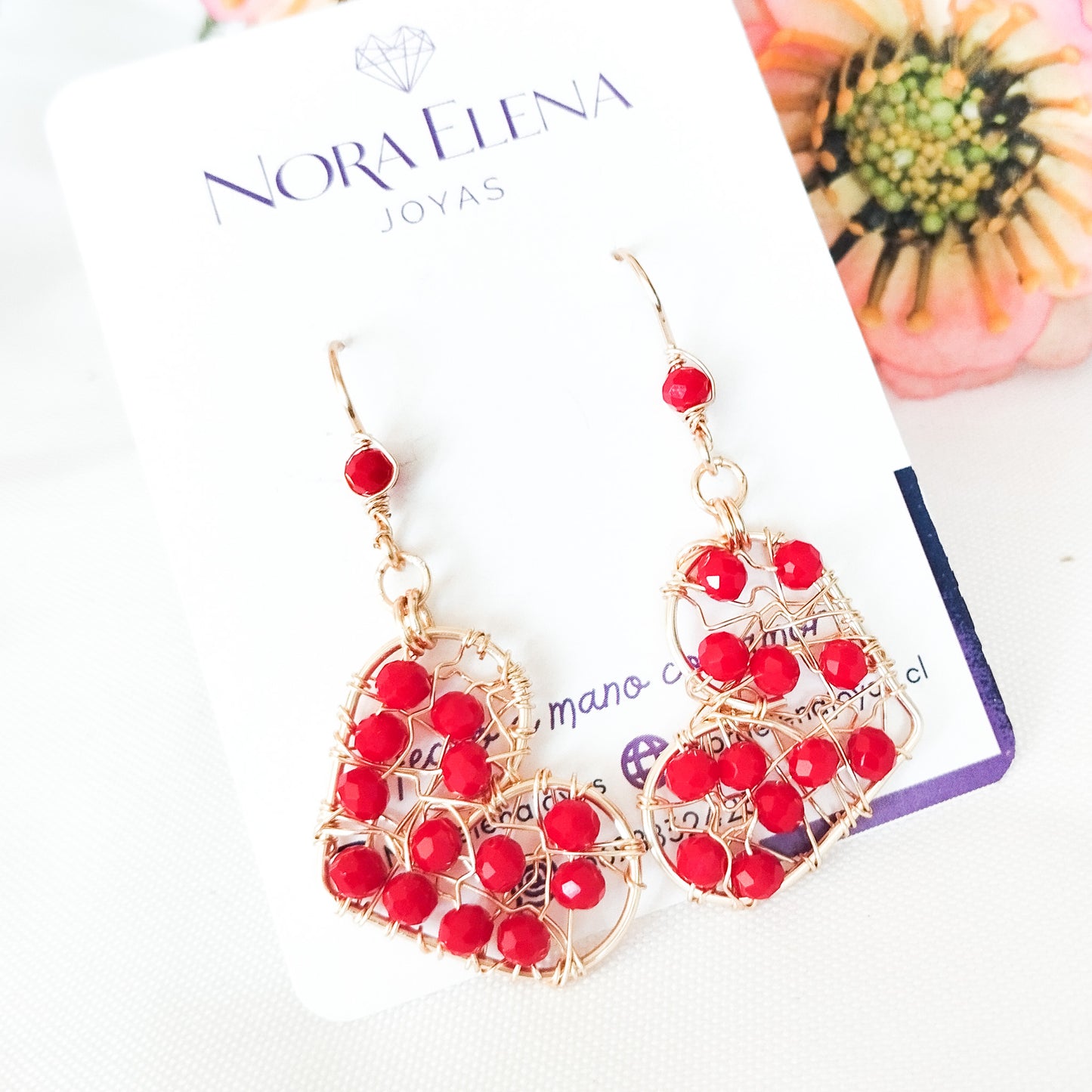 Conjunto de Colgante Y Aros en Forma de Corazon Entramados Con Cristales Checos