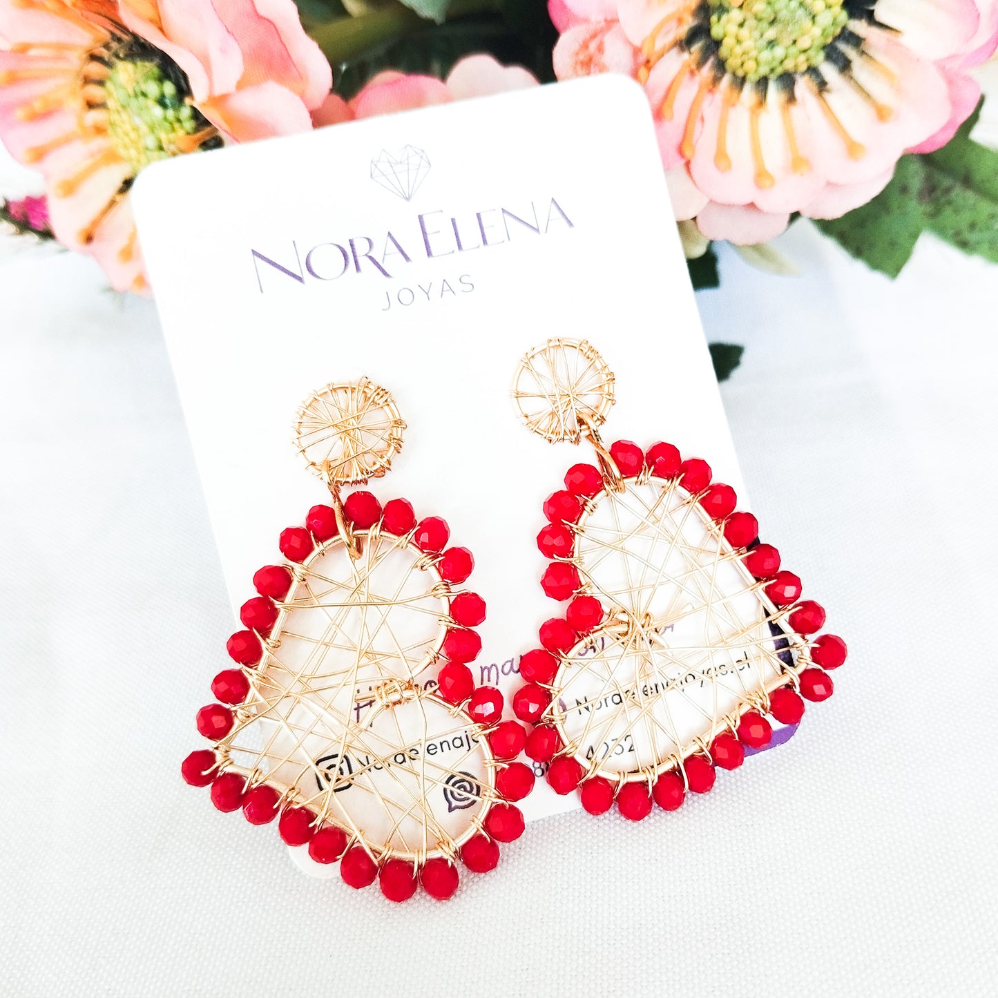 Aros Grandes Colgantes de Corazones Rojos Tejidos