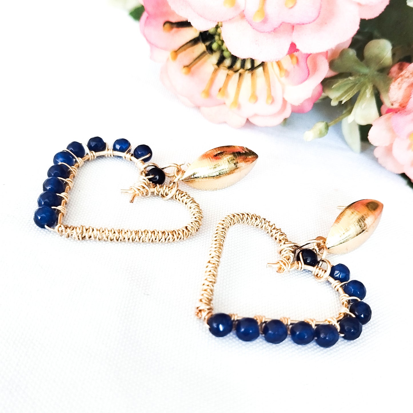 Aros Grandes en Forma de Corazón Con Ágatas Naturales