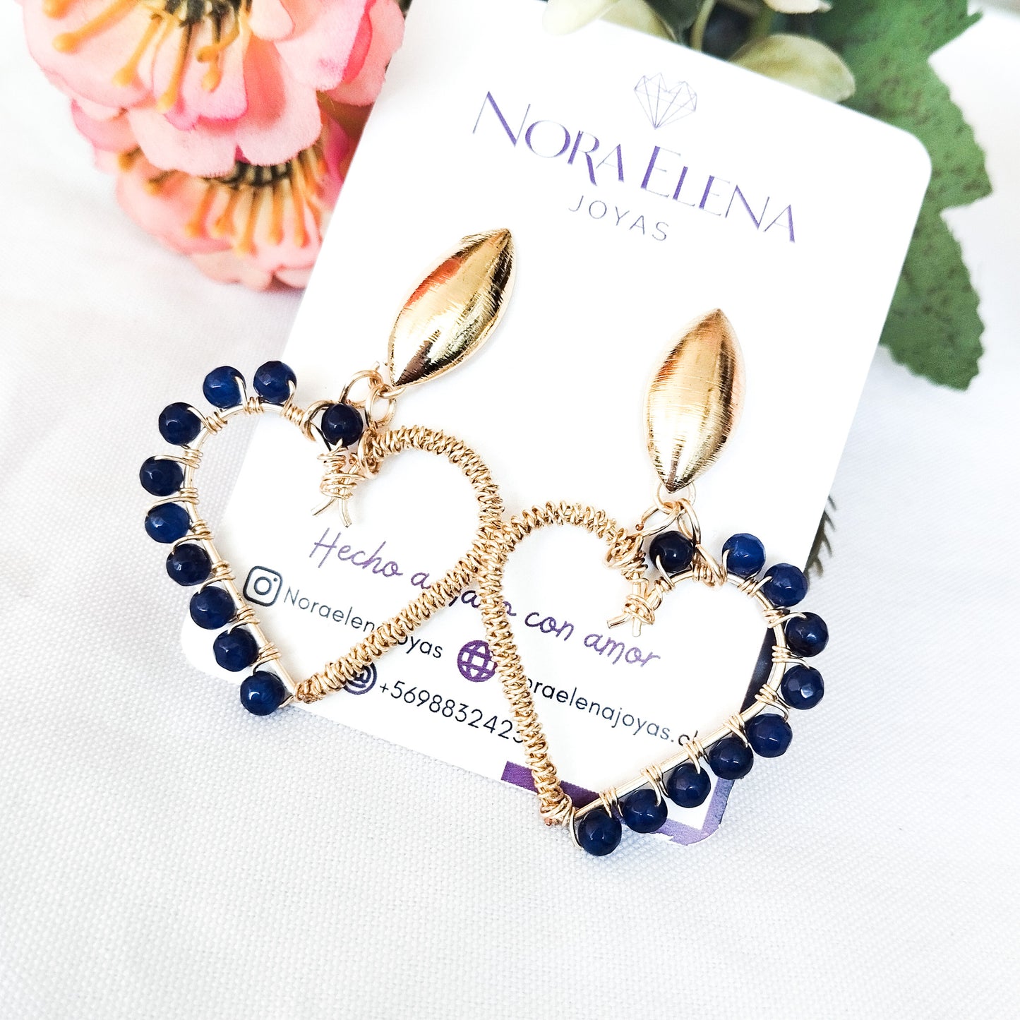 Aros Grandes en Forma de Corazón Con Ágatas Naturales