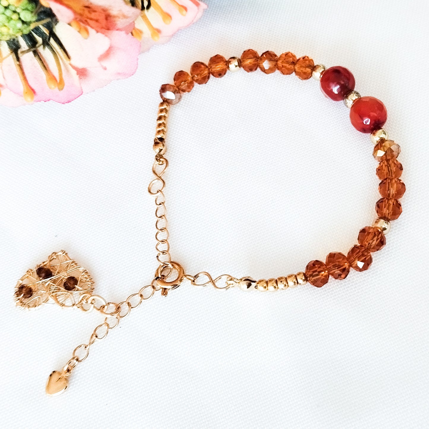Pulsera Con Cristales, Piedras Ágatas Y Cadena Extensora En Baño de Oro