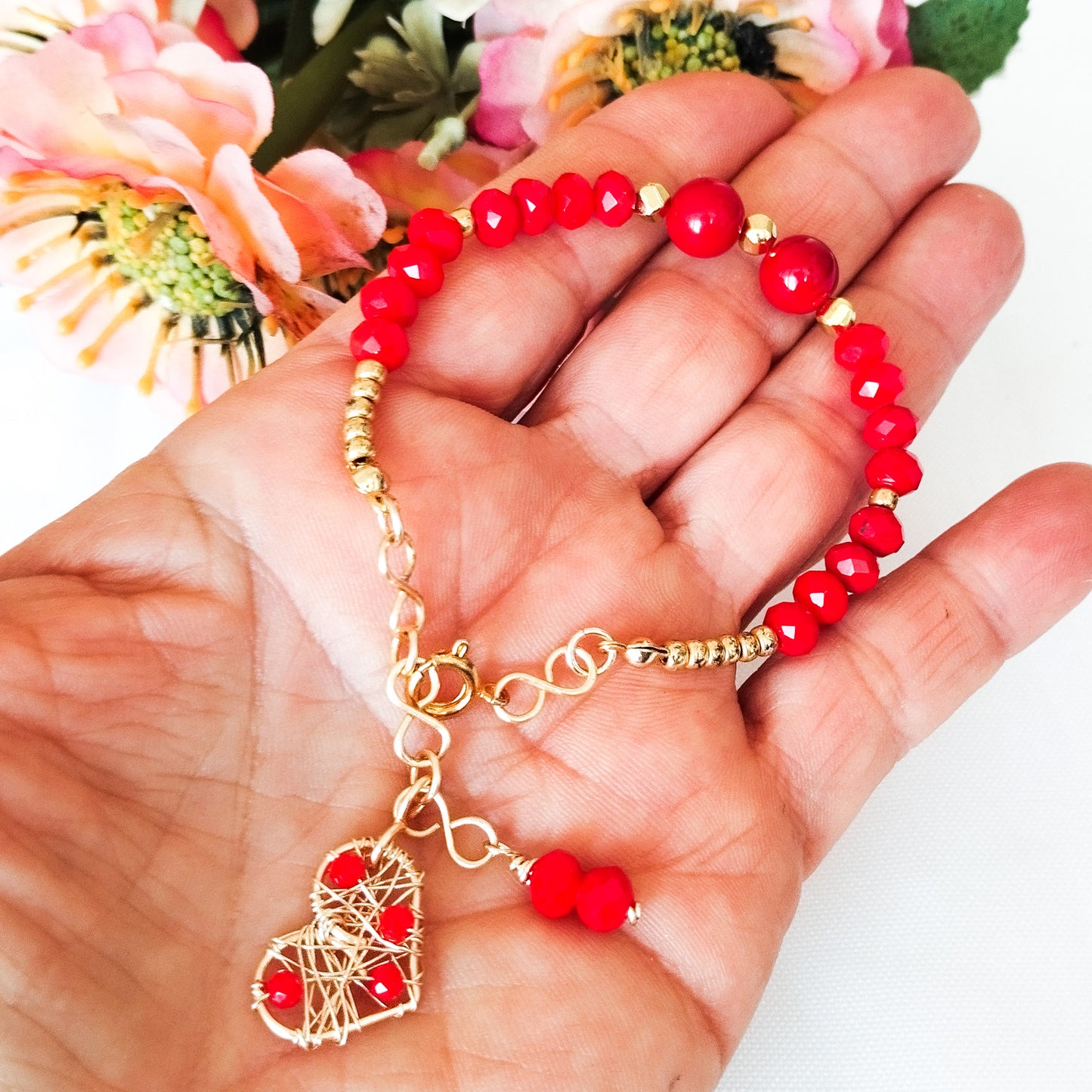 Pulsera Con Cristales, Piedras Ágatas Y Cadena Extensora En Baño de Oro