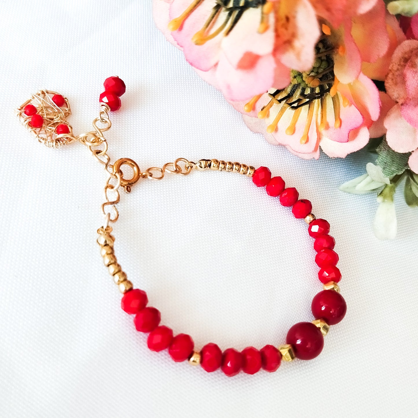 Pulsera Con Cristales, Piedras Ágatas Y Cadena Extensora En Baño de Oro