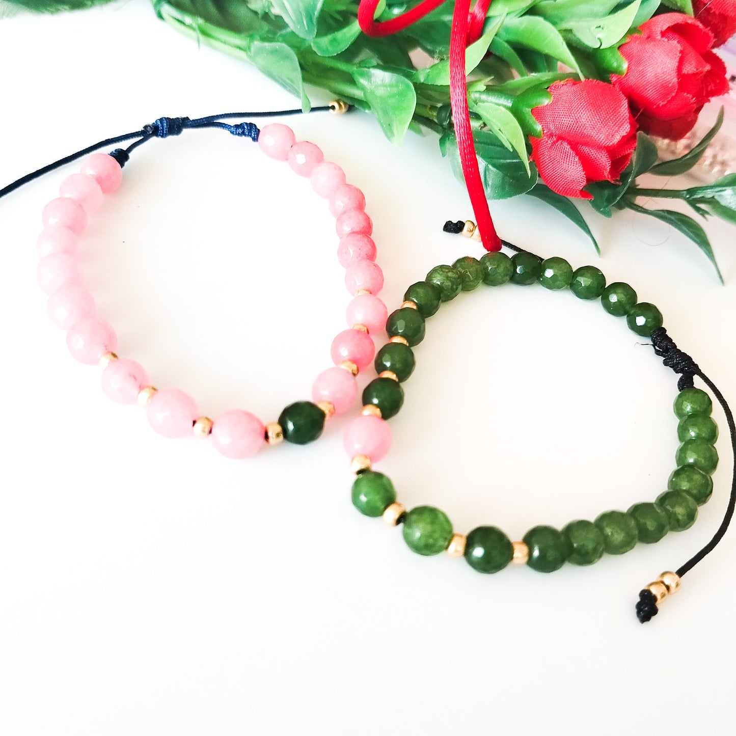 Juego de Pulseras Para Parejas de Ágatas Naturales Y Separadores Con Baño de Oro