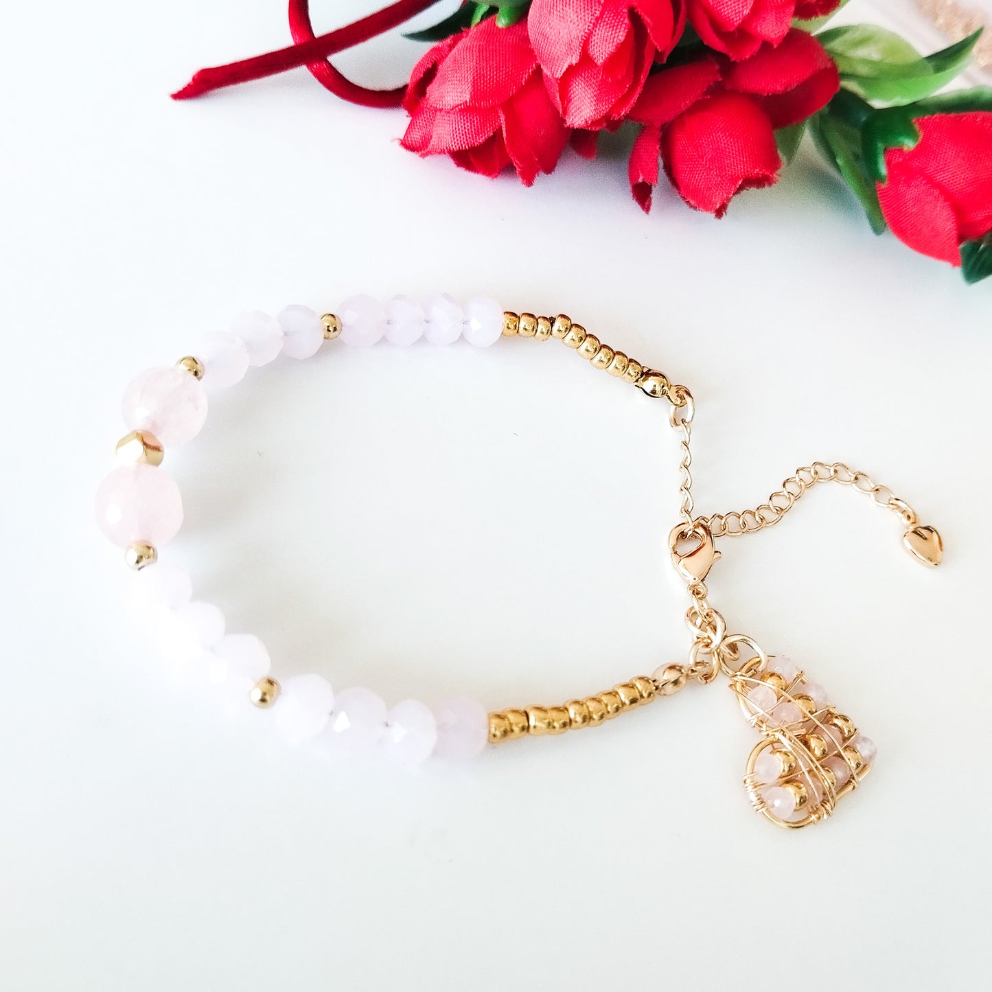 Pulsera Con Cristales, Piedras Ágatas Y Cadena Extensora En Baño de Oro