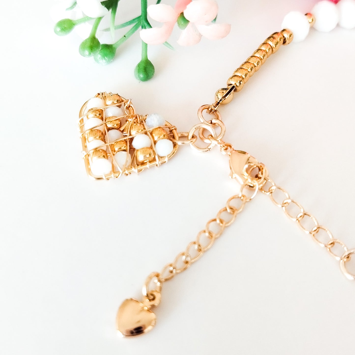 Pulsera Con Cristales, Piedras Ágatas Y Cadena Extensora En Baño de Oro