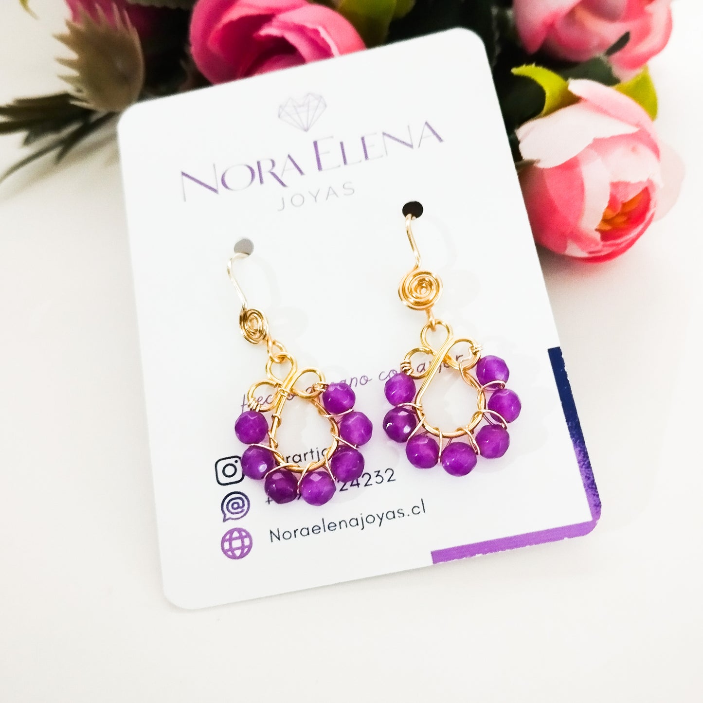 Conjunto Pulsera y Aros del Día de las Madres con Piedras Ágatas y Baño de Oro