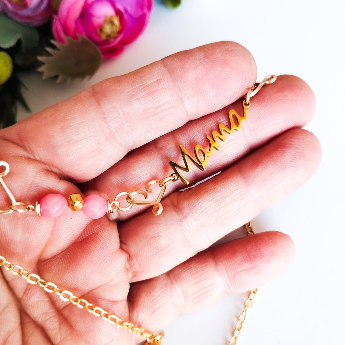 Juego de Collar y Aritos del Día de las Madres en Piedras Ágatas Y Separadores en Forma de Corazón