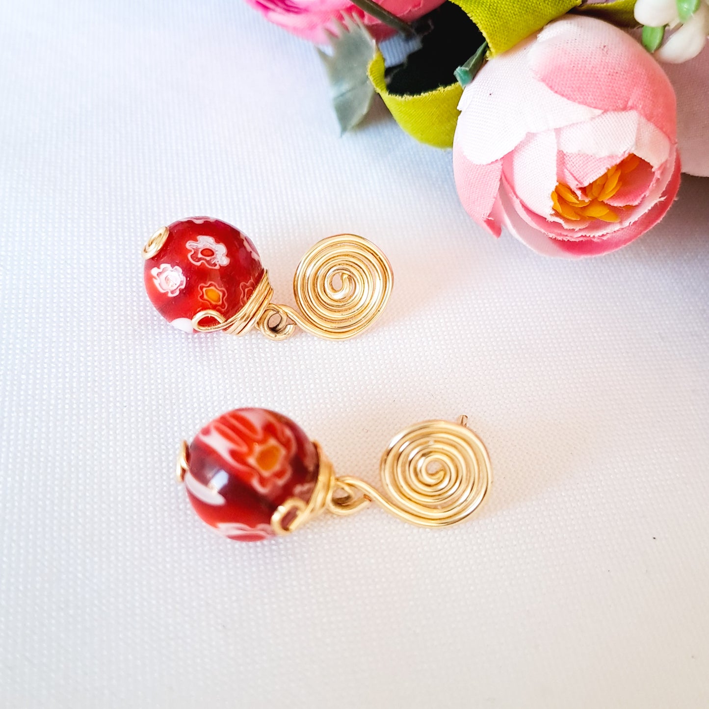 Conjunto de Cadena Con Baño de Oro Y Zarcillos Con Piedras de Murano