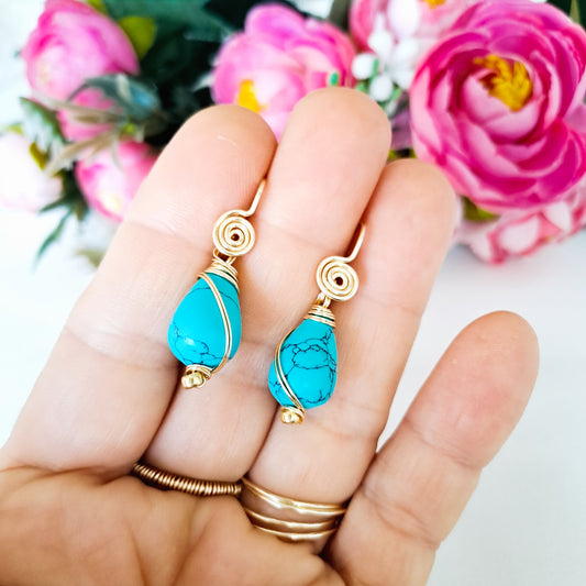 Aros Colgantes con Gota de Turquesa
