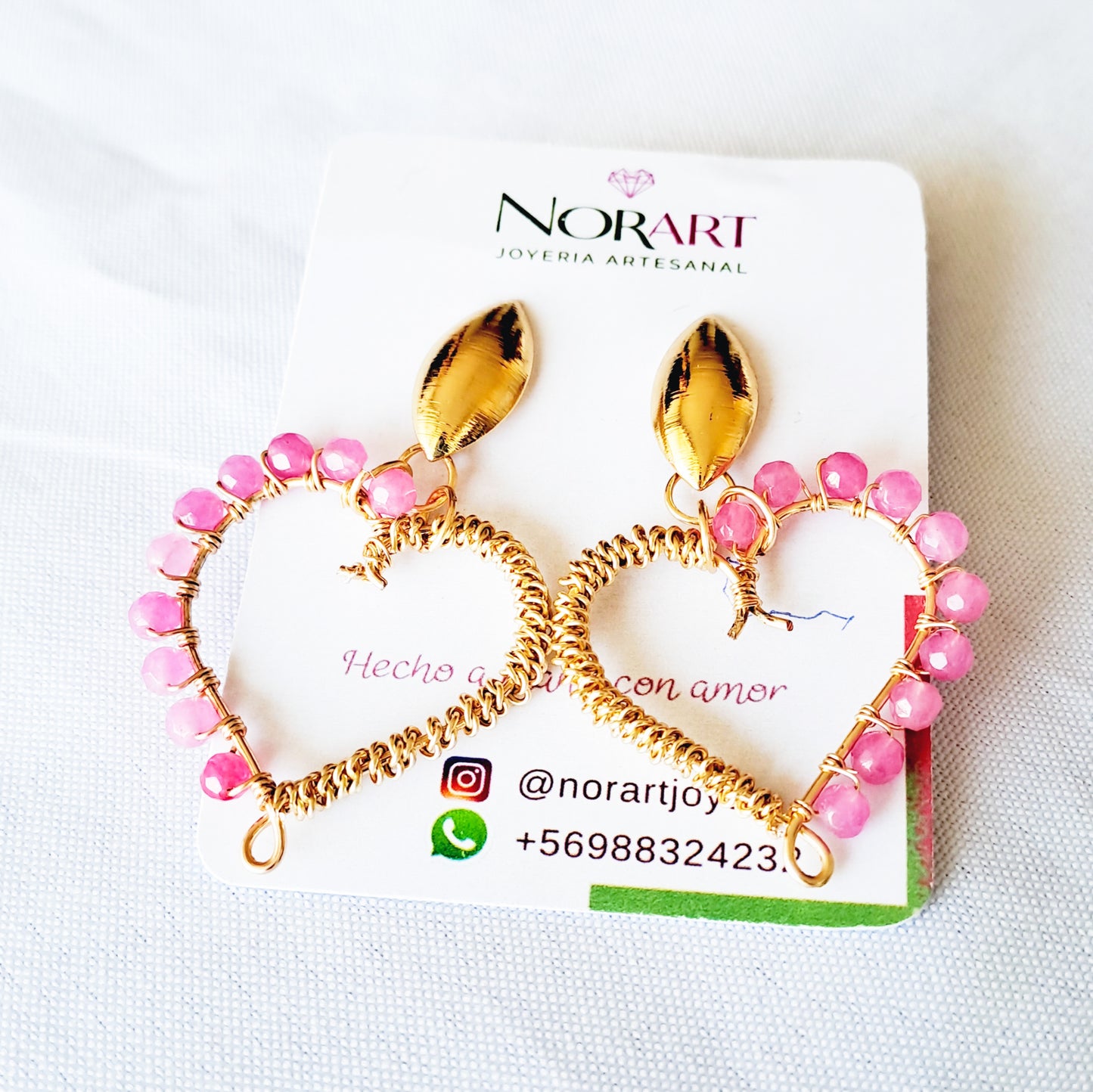 Aros Grandes en Forma de Corazón Con Ágatas Naturales