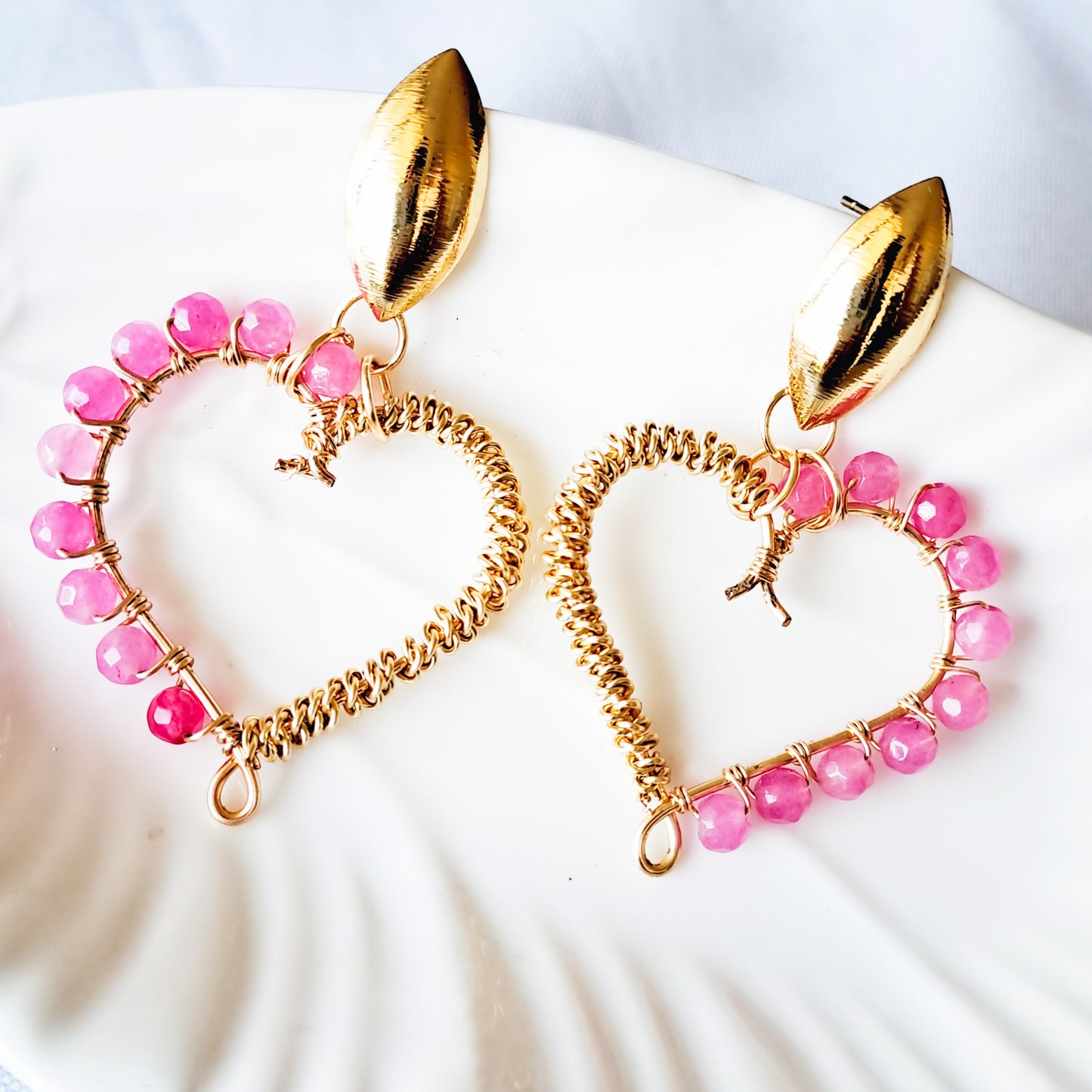 Aros Grandes en Forma de Corazón Con Ágatas Naturales