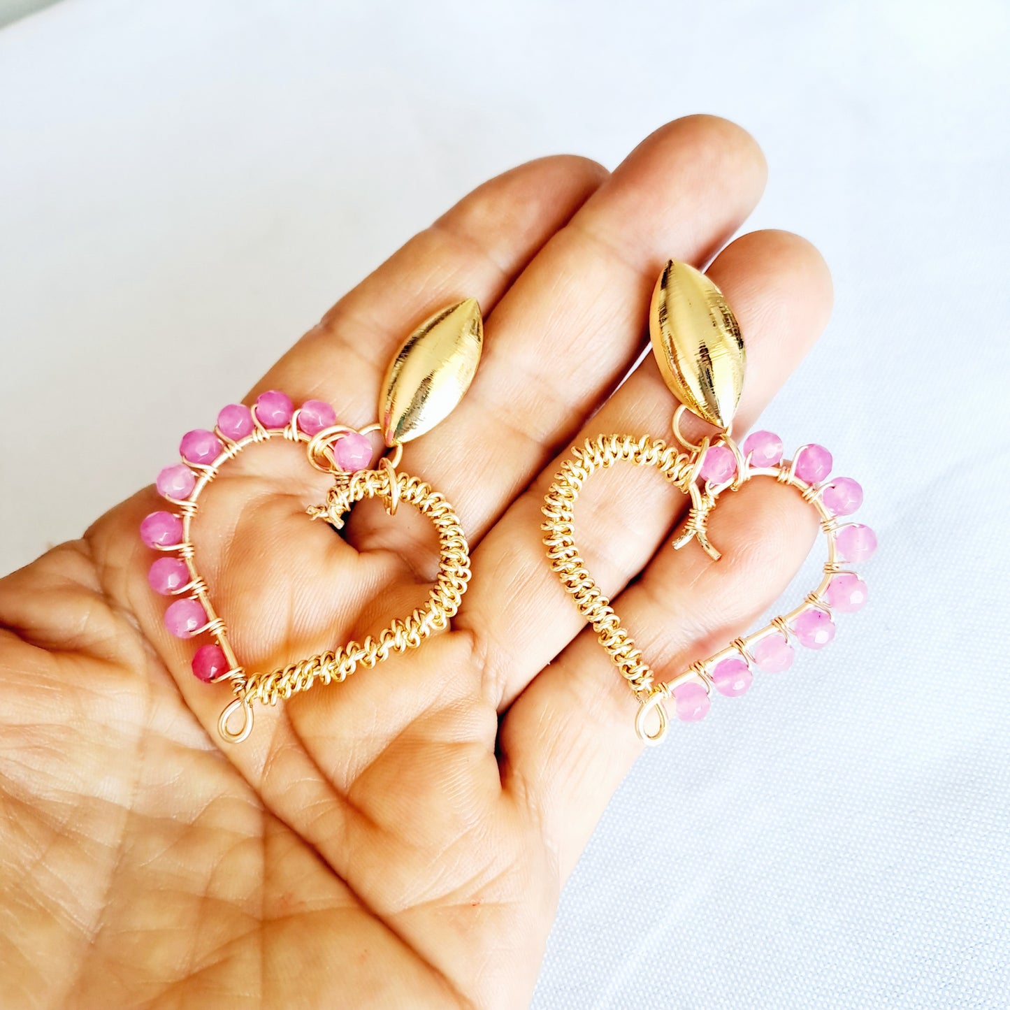 Aros Grandes en Forma de Corazón Con Ágatas Naturales