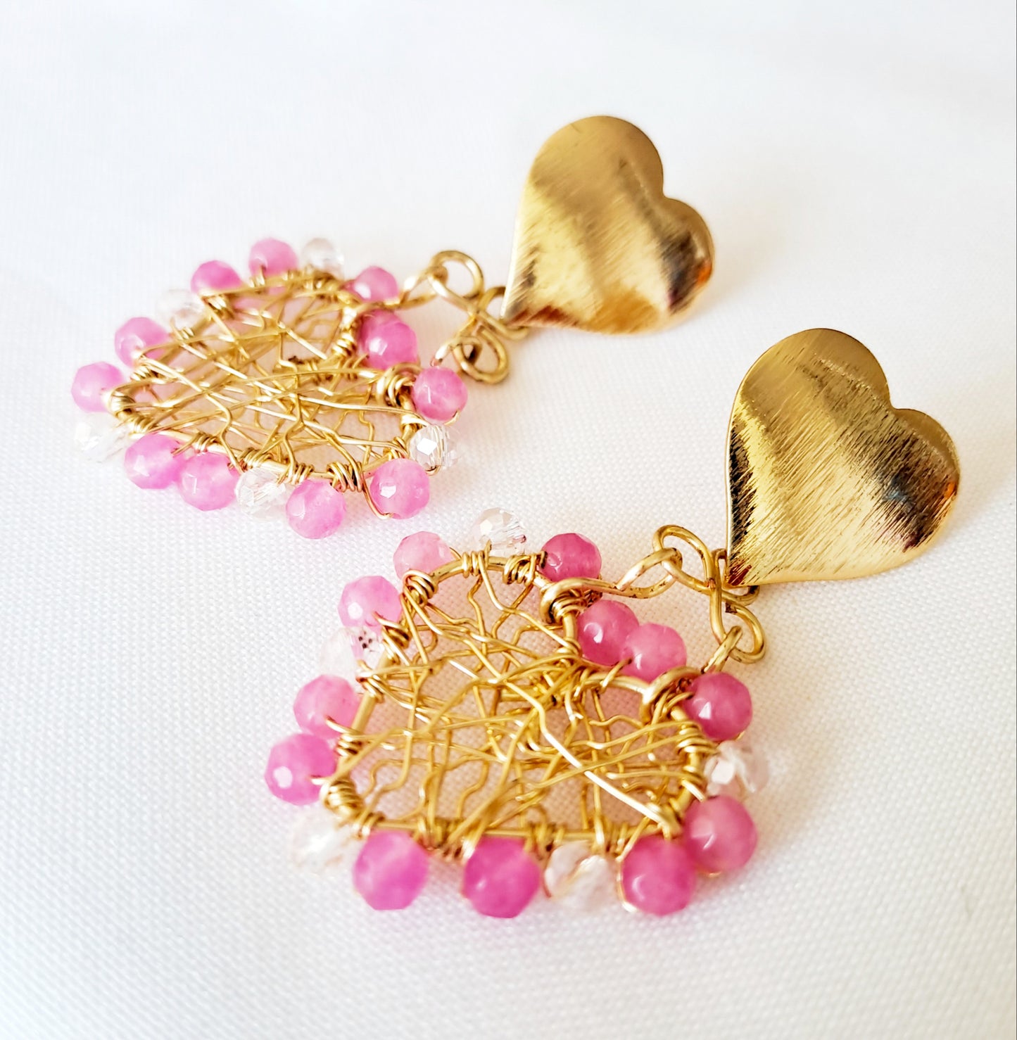 Aros Con Forma de Corazón Y Cristales Entorchados