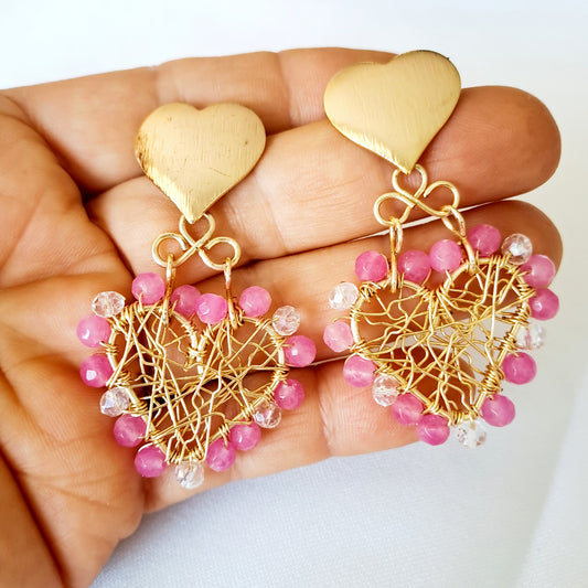 Aros Con Forma de Corazón Y Cristales Entorchados
