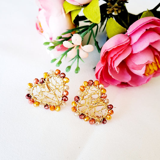 Aros Con Forma de Corazón Bordados Con Cristales Entorchados