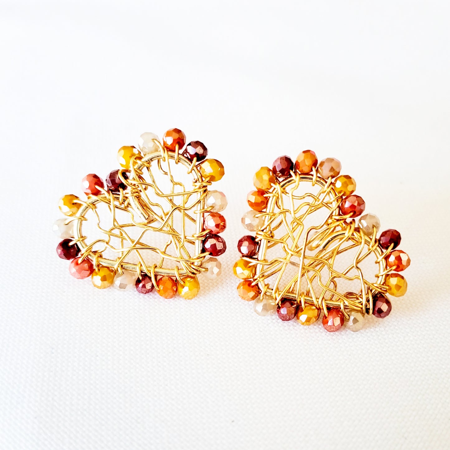 Aros Con Forma de Corazón Bordados Con Cristales Entorchados