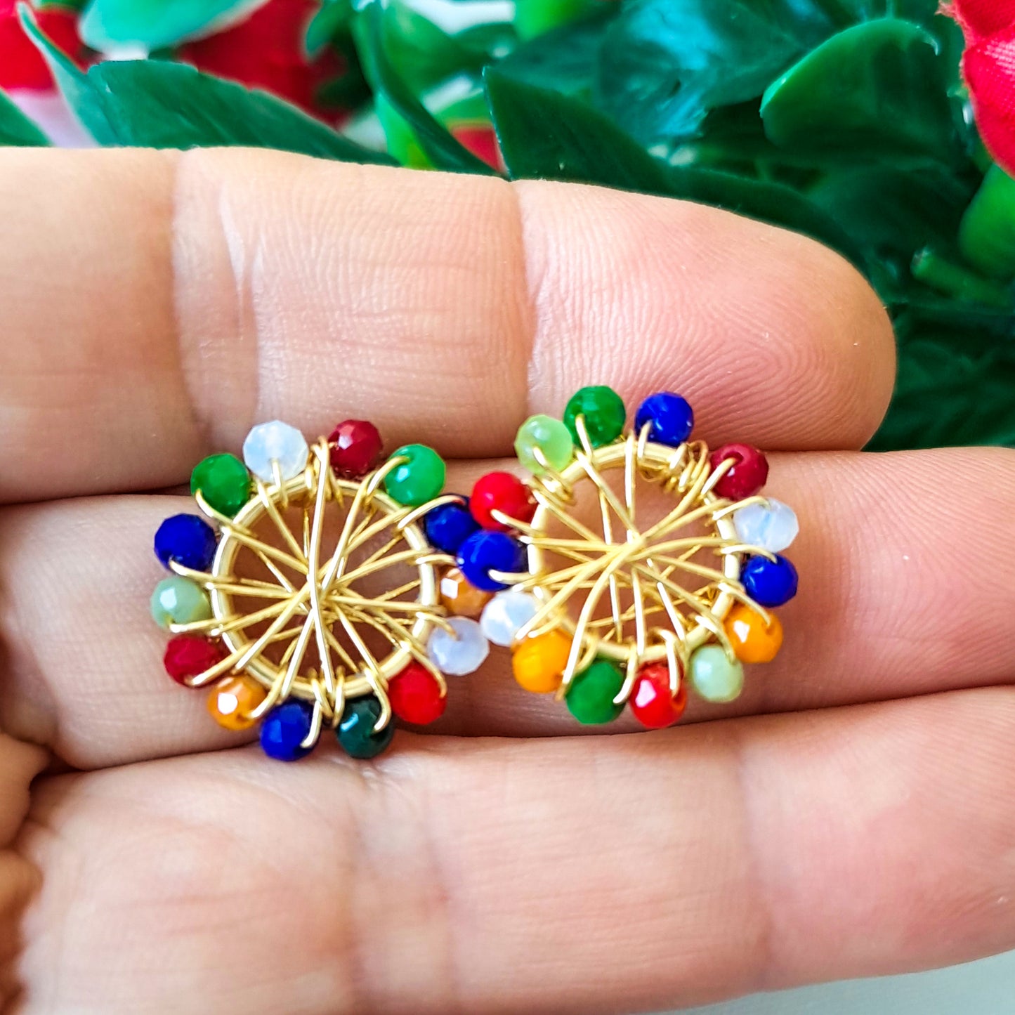 Juego de Cadena con Dije y Aros Con Cristales Entorchados