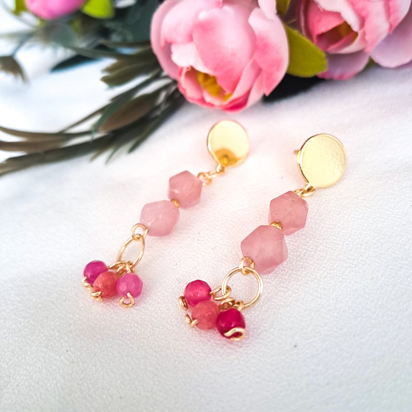 Aros Colgantes con Piedras Ágatas Engarzadas