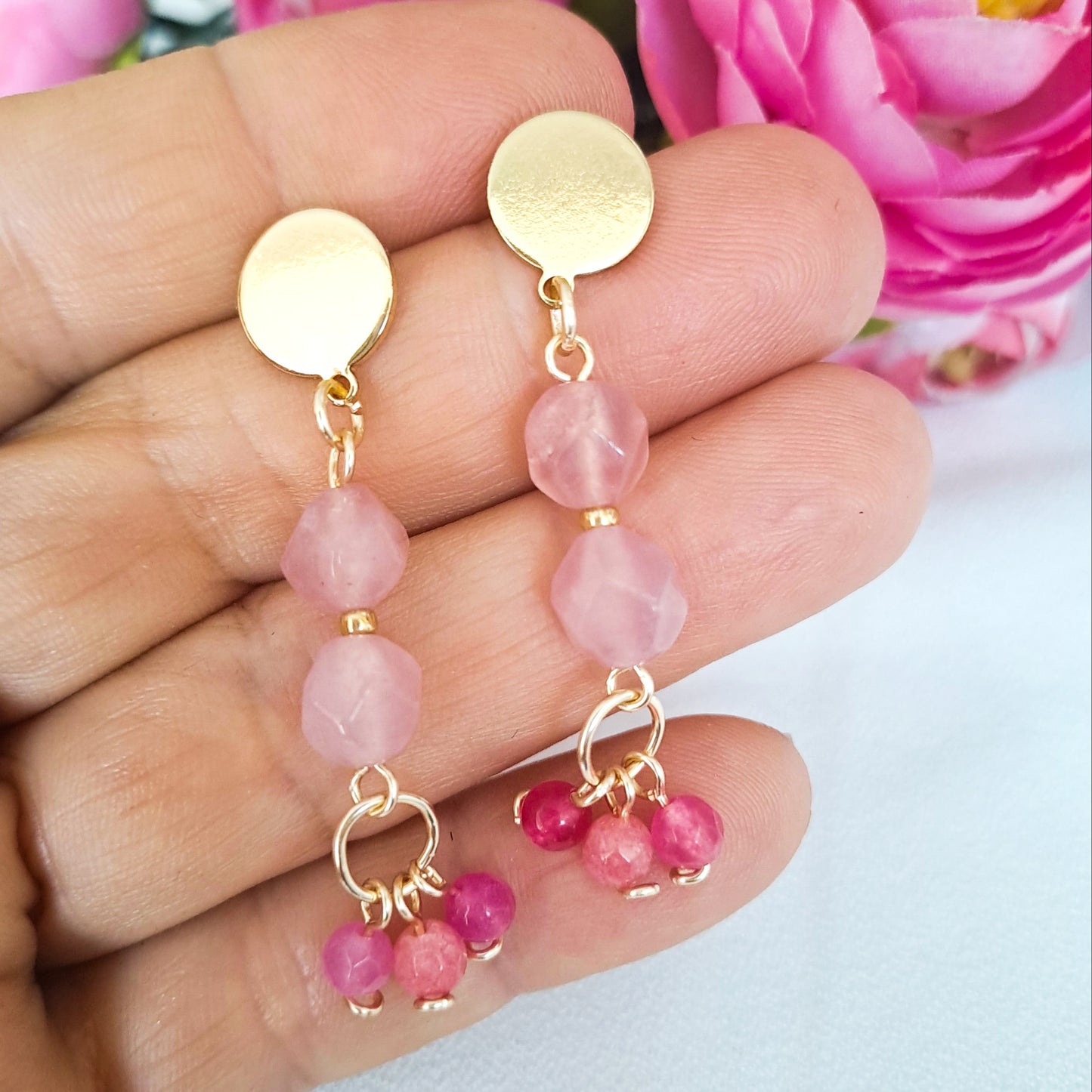 Aros Colgantes con Piedras Ágatas Engarzadas