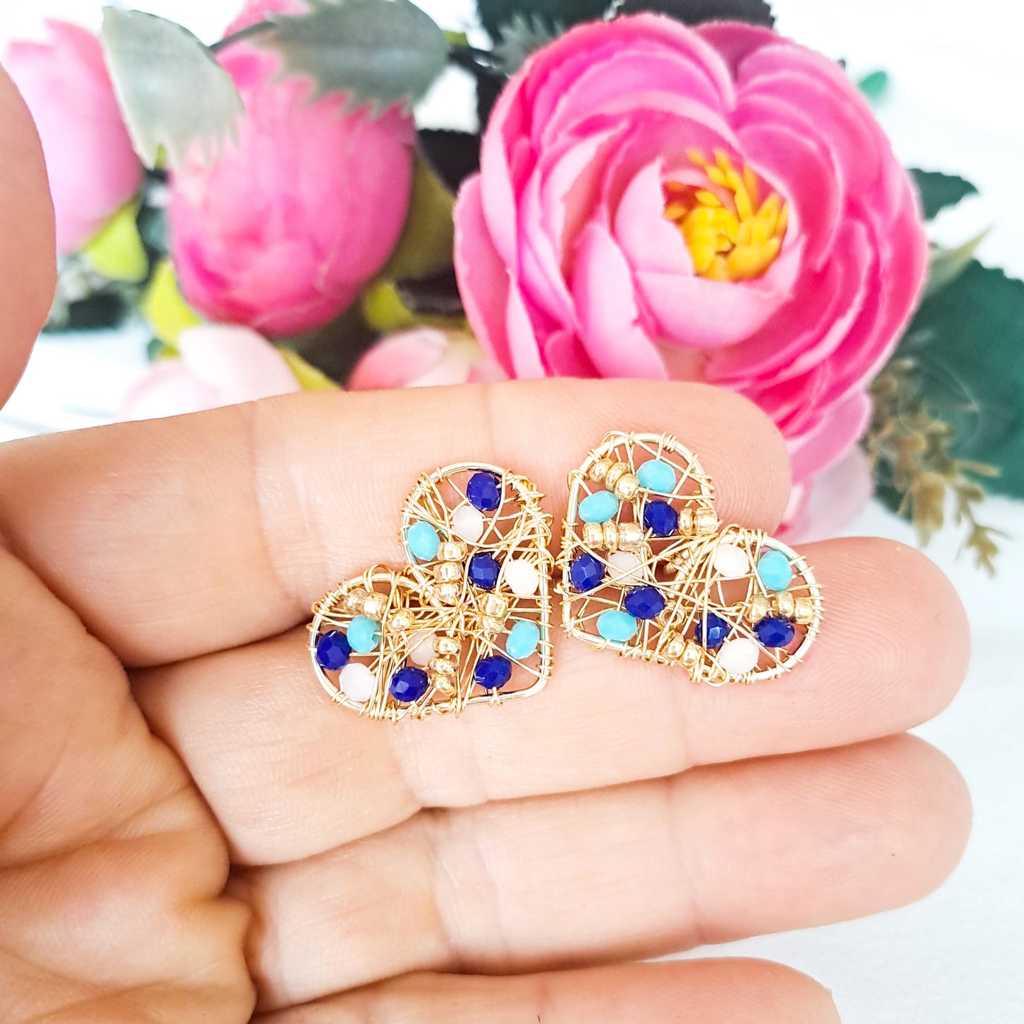 Aros en Forma de Corazón Con Cristales Checos y Perlas