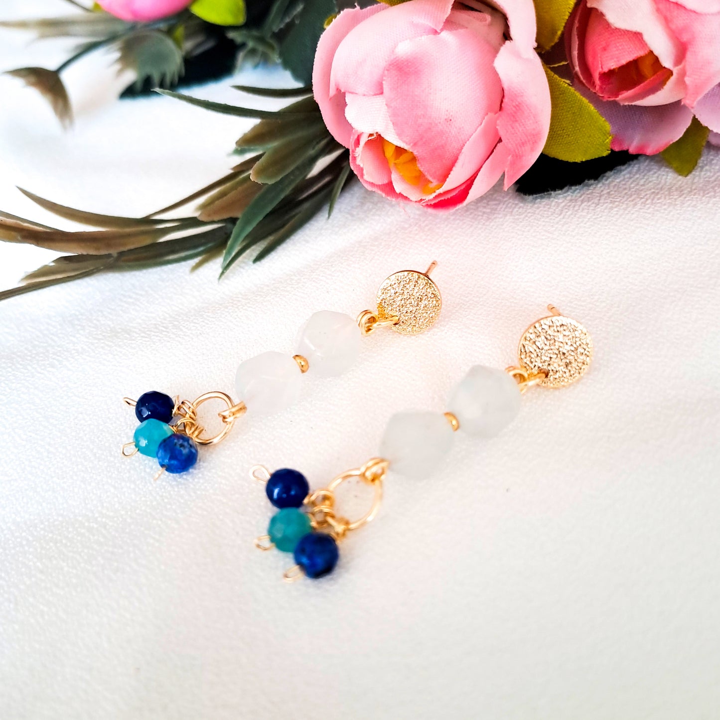 Aros Colgantes con Piedras Ágatas Engarzadas