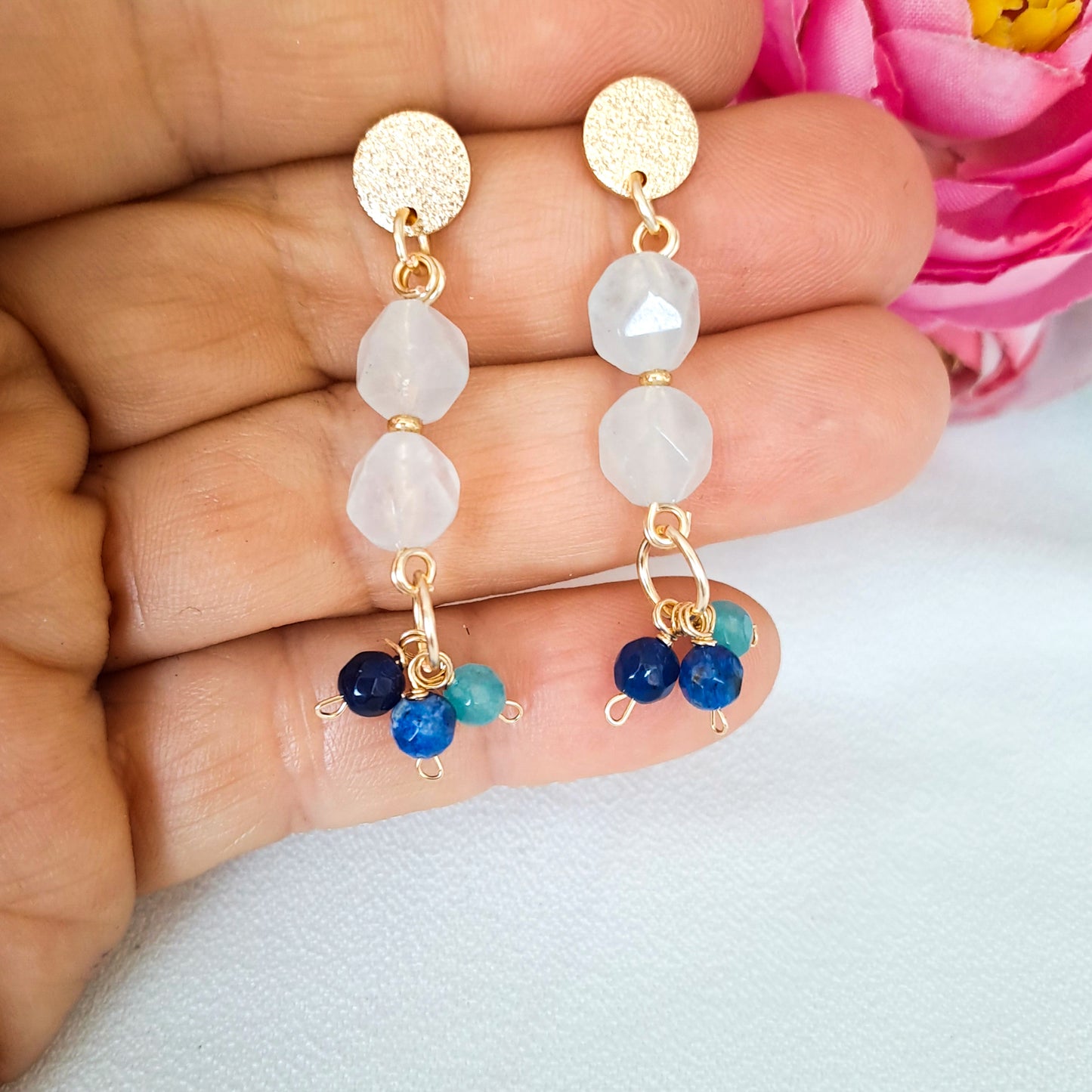 Aros Colgantes con Piedras Ágatas Engarzadas