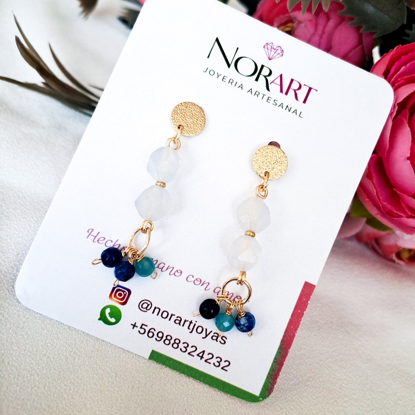 Aros Colgantes con Piedras Ágatas Engarzadas