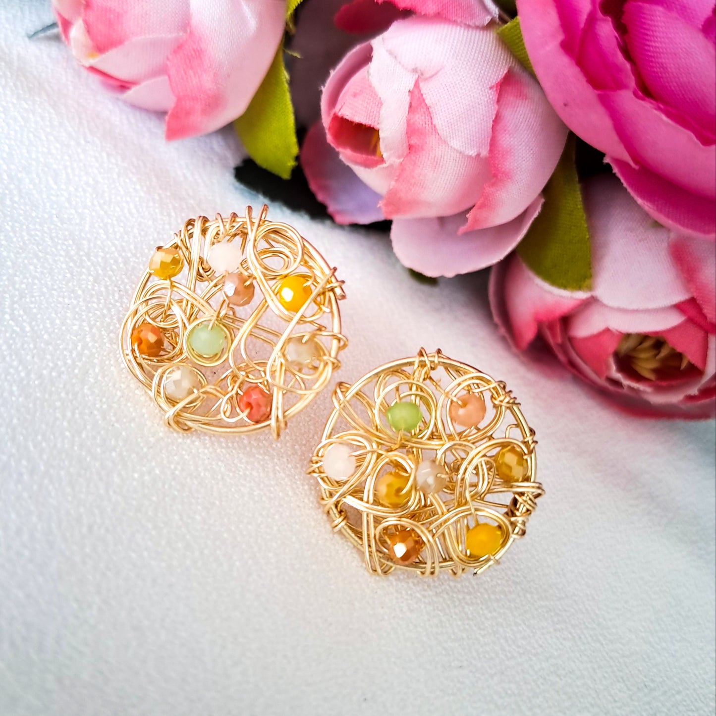 Aros Pequeños y Redondos Con Entramado Circular y Cristales