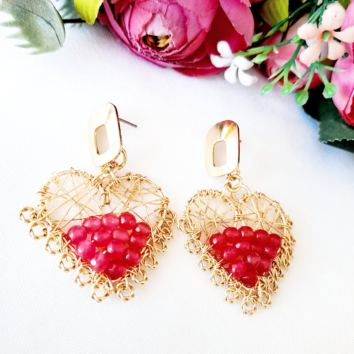 Corazones Grandes Con Ágatas Y Entramados de Alambre