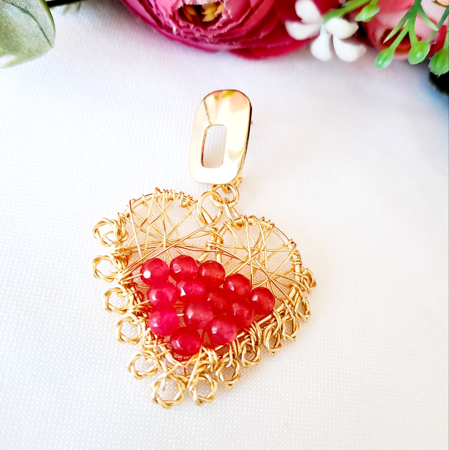 Corazones Grandes Con Ágatas Y Entramados de Alambre