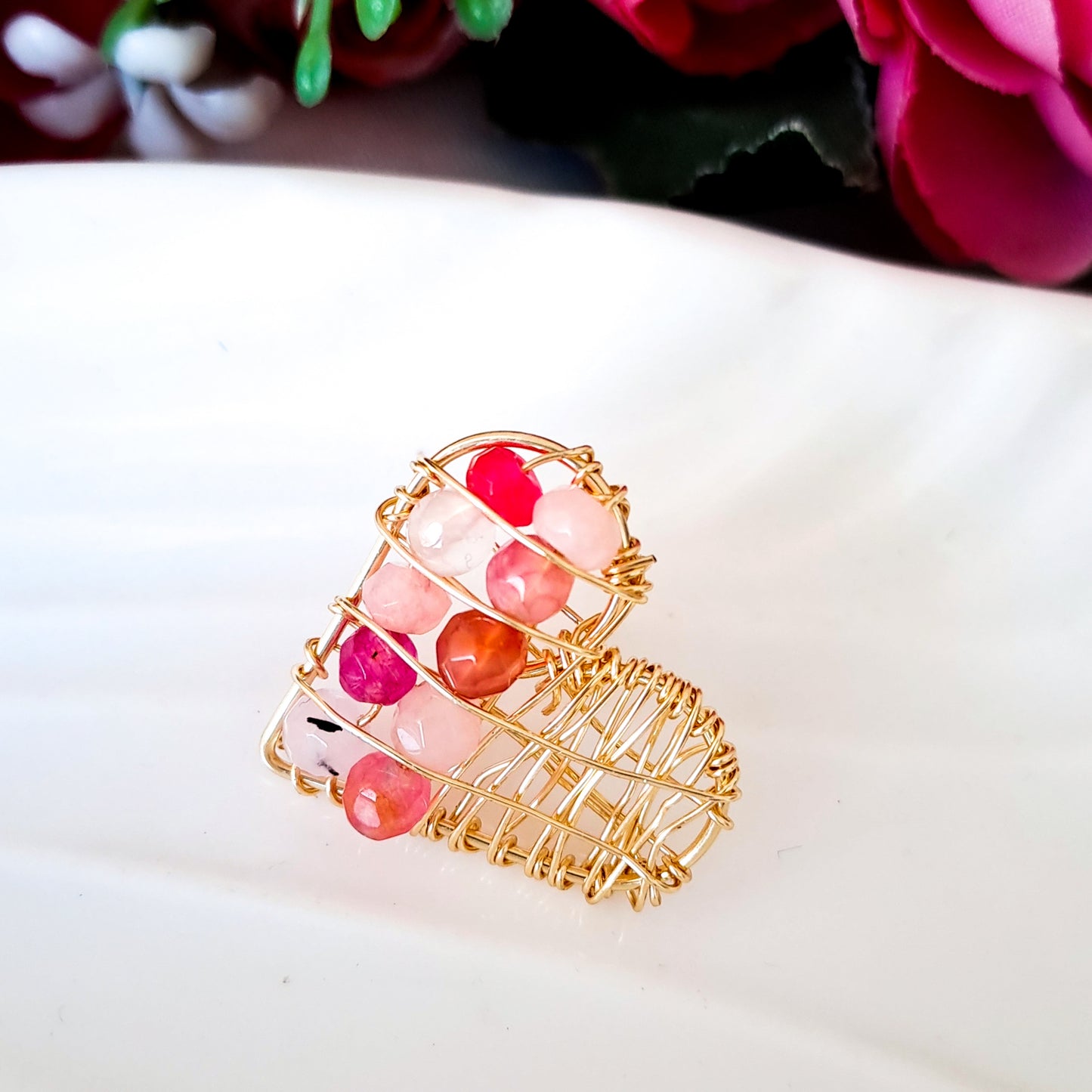 Corazón Topito Con Piedras Y Entramado de Alambre