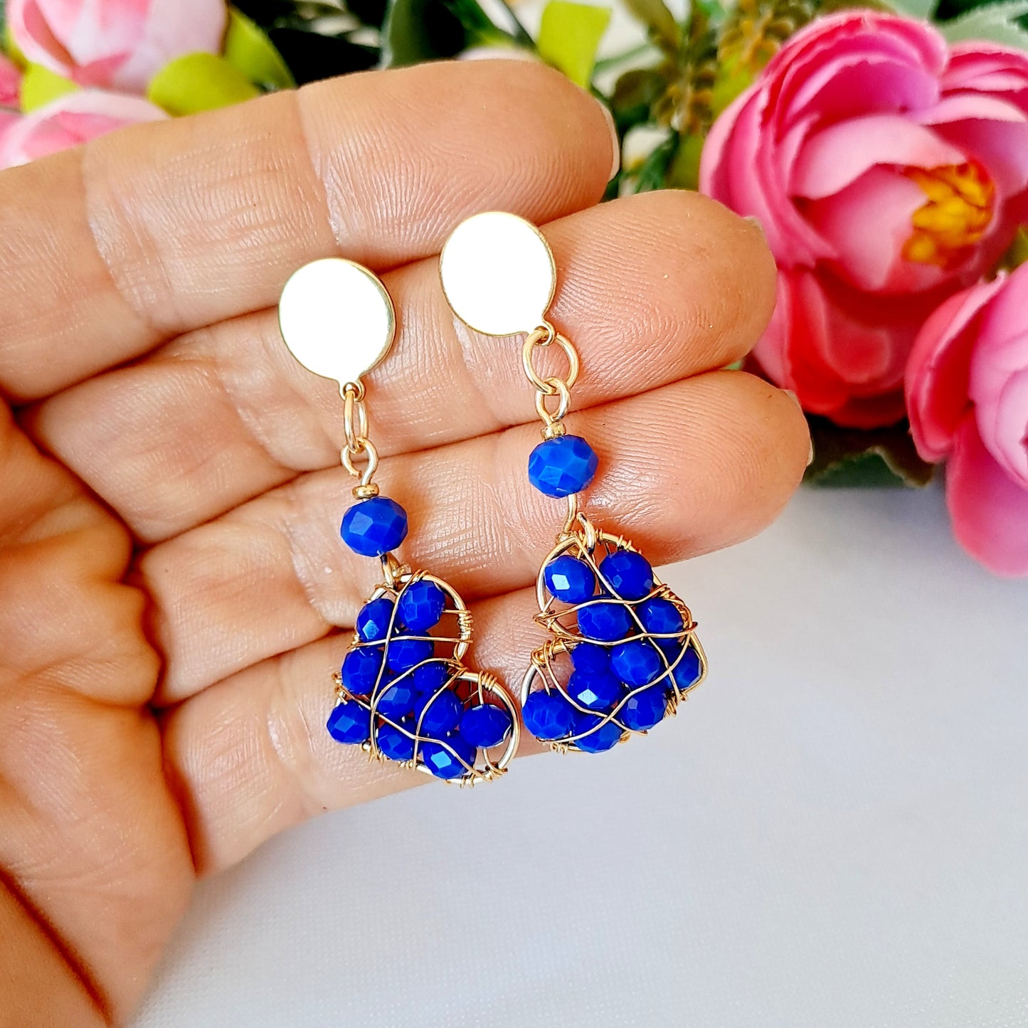 Conjunto de Pulsera Y Aros Con Corazones Entramados En Alambre