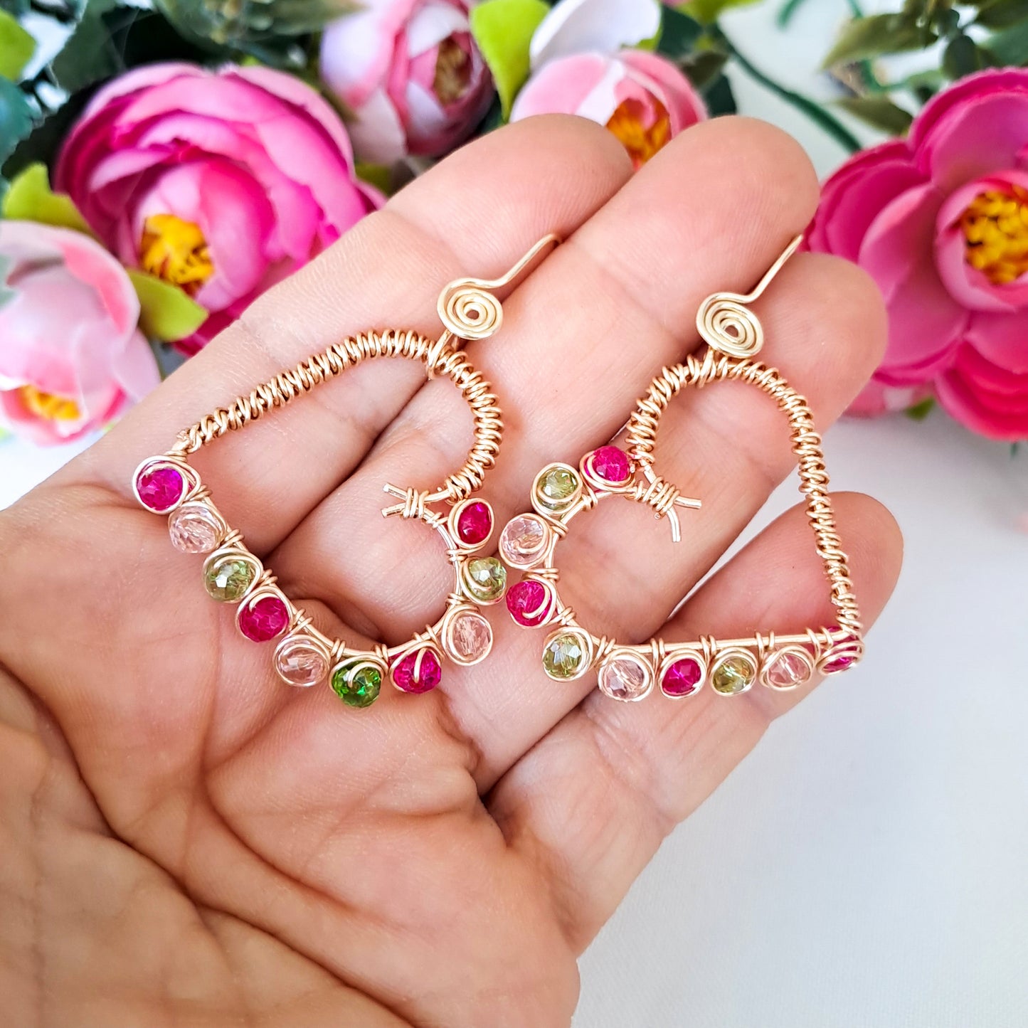 Aros en Forma de Corazón Mitad Entorchado Con Cristales