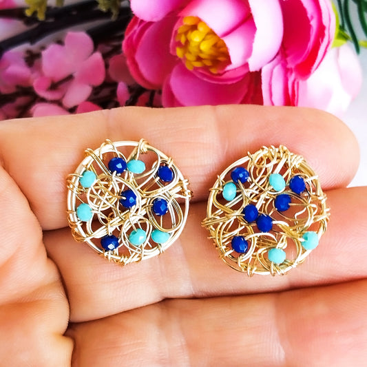 Aros Pequeños y Redondos Con Entramado Circular y Cristales