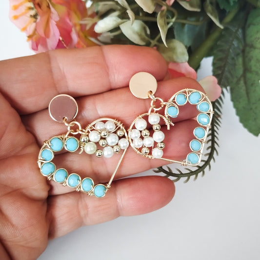 Argollas Con Forma de Corazón Con Cristales Y Perlas Entorchadas en El Borde