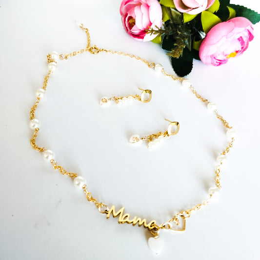Juego de Collar Y Aros Del Día de Las Madres Con Perlas Shell Y Baño de Oro
