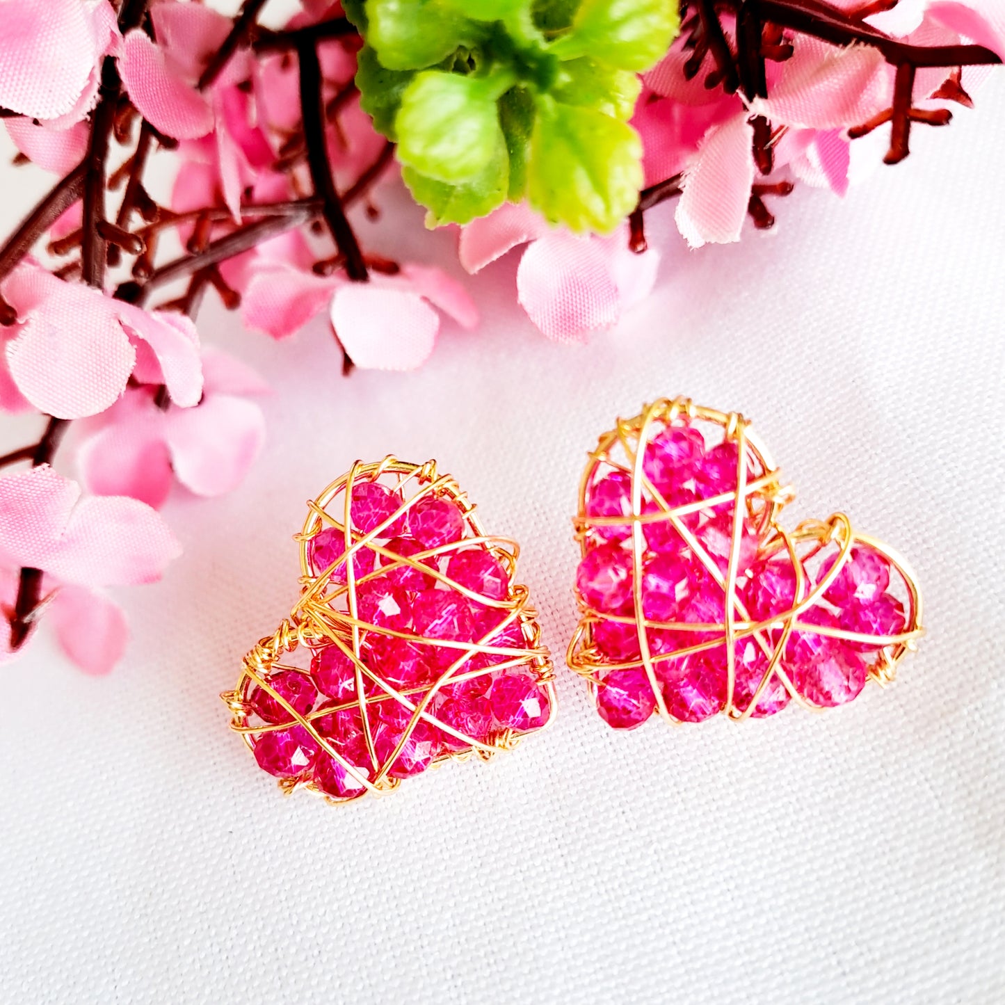 Aros con Forma de Corazón Rellenos con Cristales