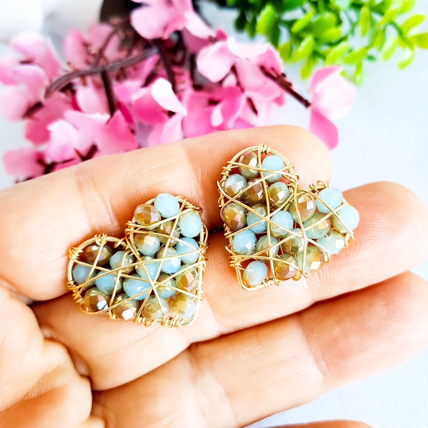 Aros con Forma de Corazón Rellenos con Cristales