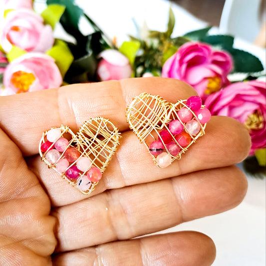 Corazón Topito Con Piedras Y Entramado de Alambre