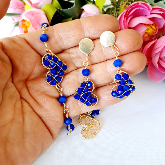 Conjunto de Pulsera Y Aros Con Corazones Entramados En Alambre