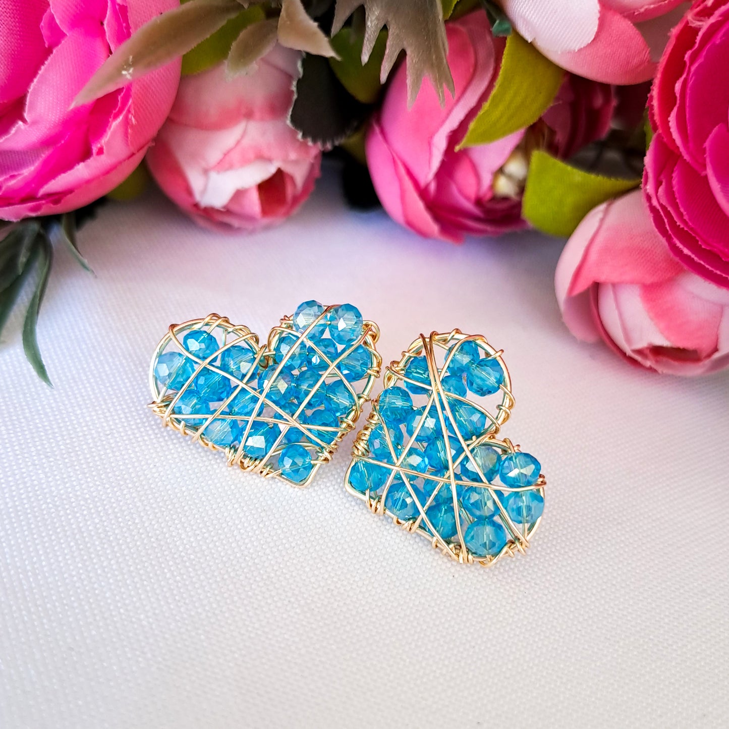 Aros con Forma de Corazón Rellenos con Cristales