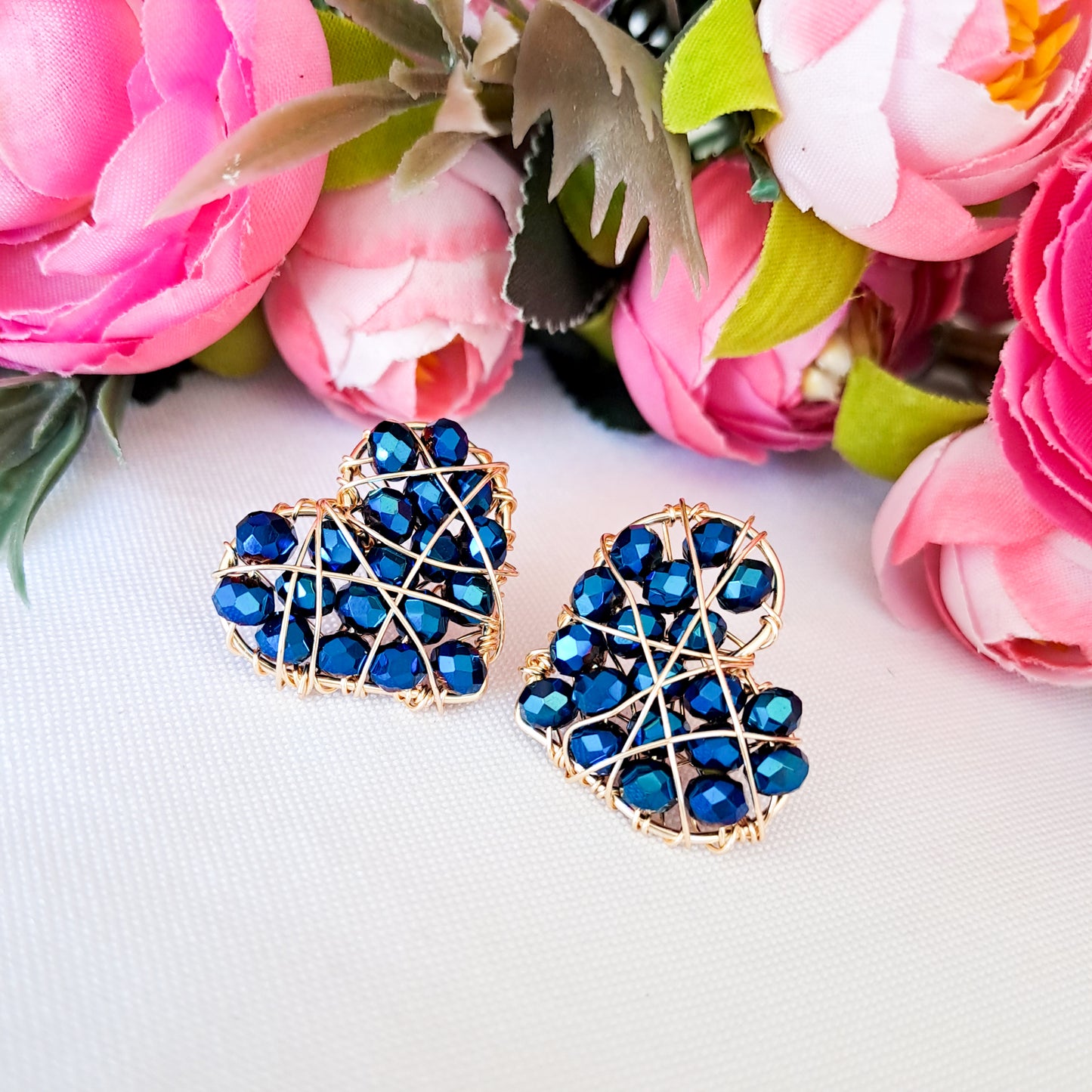 Aros con Forma de Corazón Rellenos con Cristales
