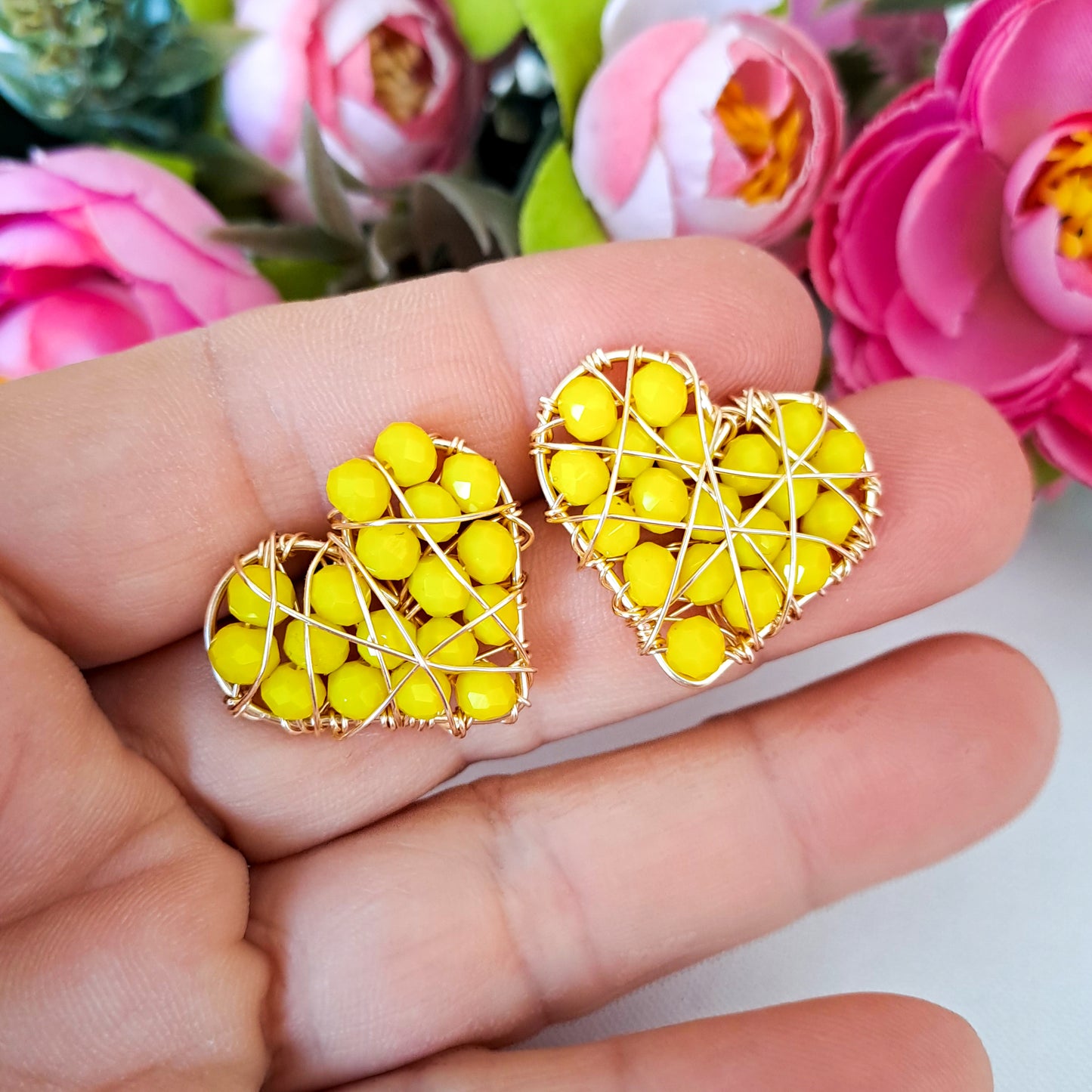 Aros con Forma de Corazón Rellenos con Cristales