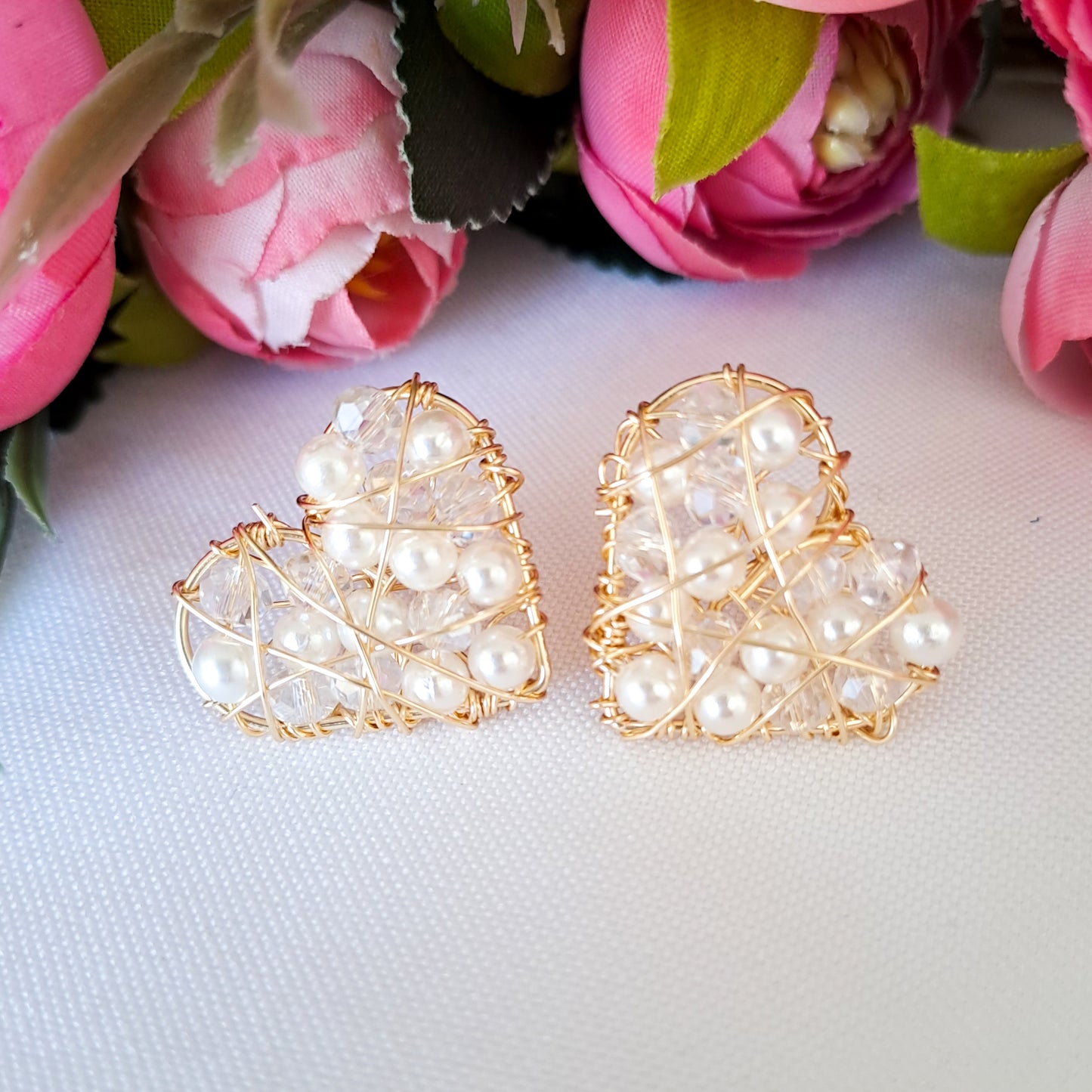 Aros con Forma de Corazón Rellenos con Cristales