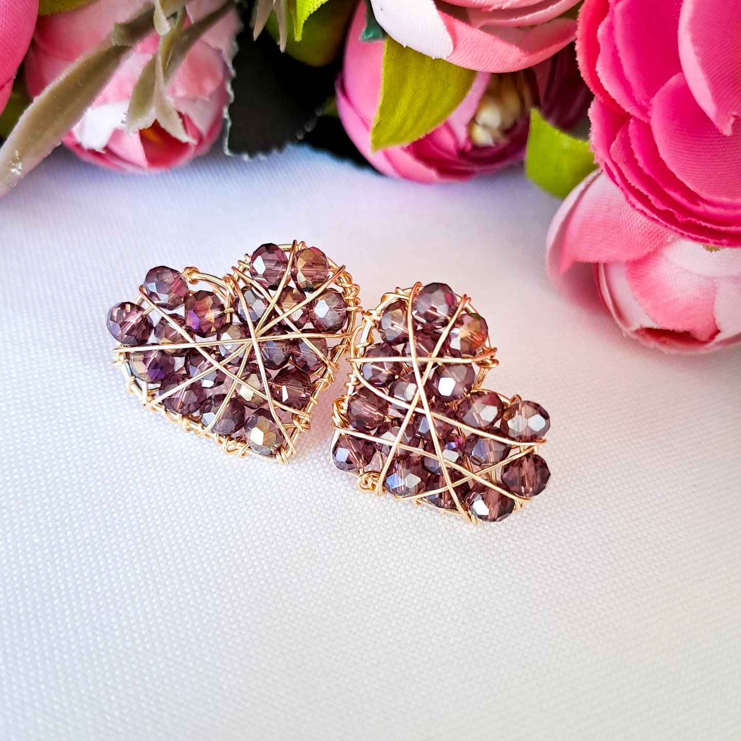 Aros con Forma de Corazón Rellenos con Cristales