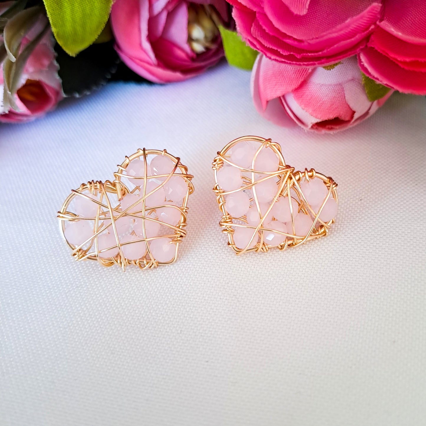 Aros con Forma de Corazón Rellenos con Cristales